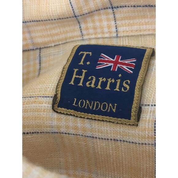 T. Harris London Button Down Shirt Mens Yellow Large 100% Linen - Picture 3 of 6